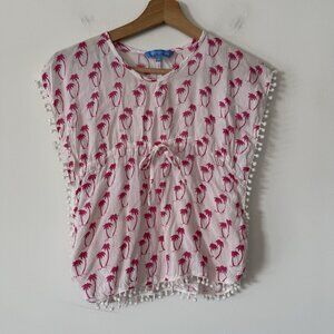 Blue Ginger Girl Swimsuit Coverup Size 4 Tropical Pink Palm Print Resort Island